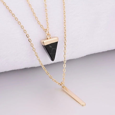 Black Marble Layered Bar Pendent Necklace