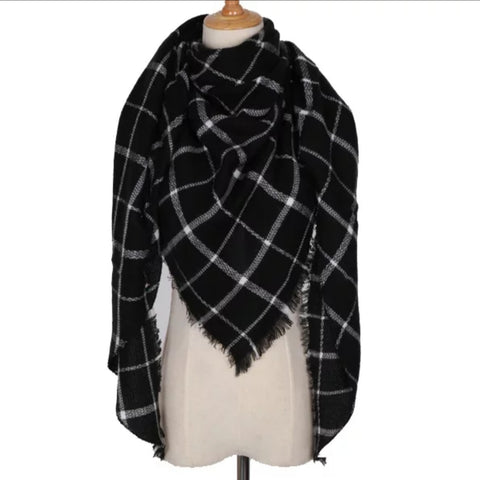 Winter plaid triangle blanket scarf