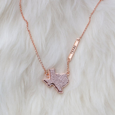 Rose Gold Druzy Texas Necklace