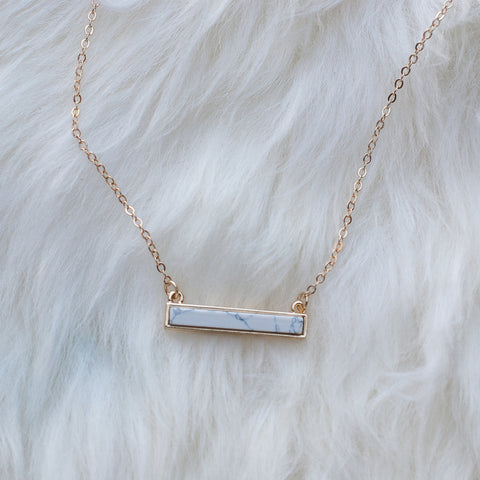 Marble White and Gold Bar Pendant Necklace