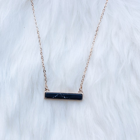 Marble Black and Gold Bar Pendant Necklace