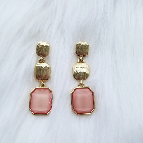 Gold and Rose Colored Dangling Earrings
