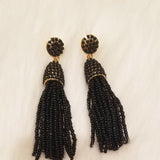 Black Beaded Tassel Earrings