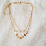 Beautiful layered disc necklace with a square/ diamond pendant choker