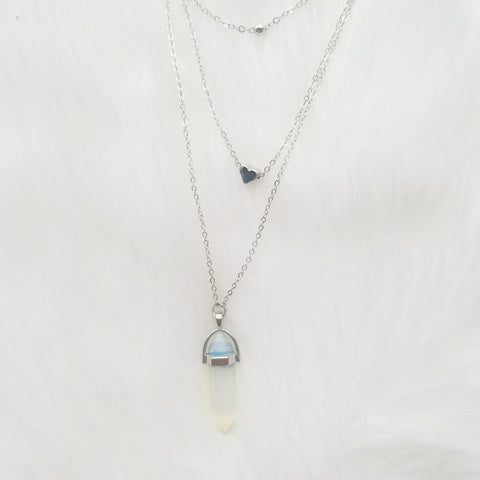 Beautiful Layered Opal Aura Quartz Choker Necklace in Silver