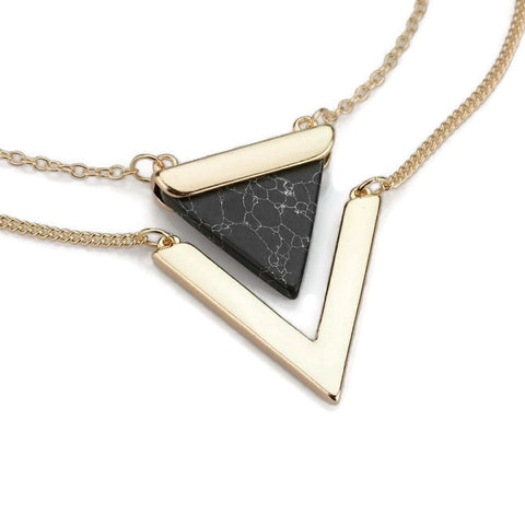 Layered Black Marble Triangle Choker/ Necklace
