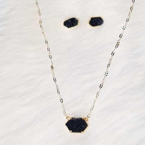 Black out Druzy Necklace and Earring Set