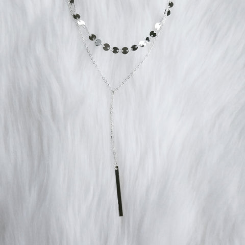 Disc Choker with "y" shape Bar Pendant Necklace