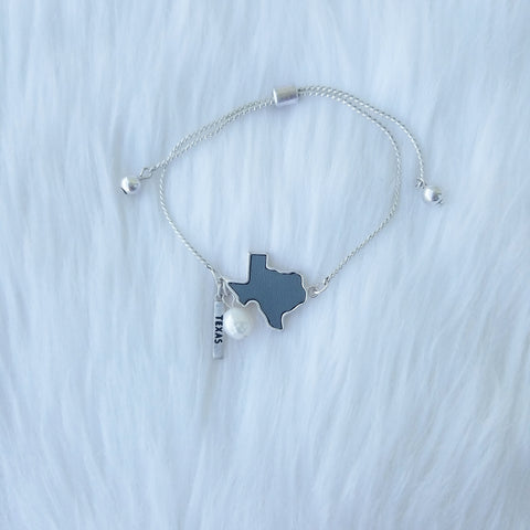 Silver Leather and Pearl Texas Bracelet