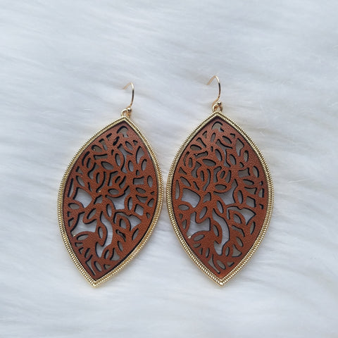 Brown Leather And Gold Earrings