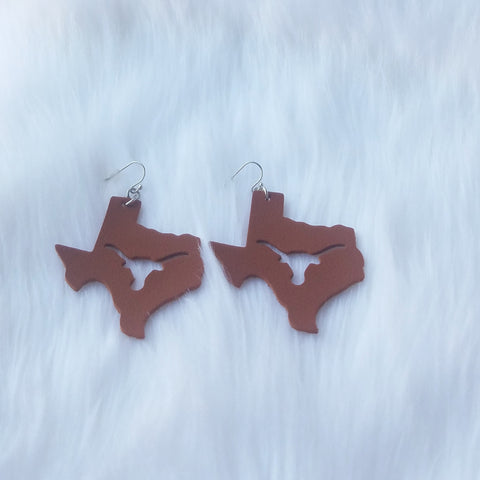 Brown leather Texas Longhorns earrings