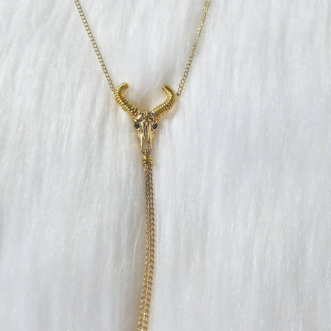 Gold long horn necklace