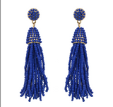 Royal Blue Beaded Tassel Earrings