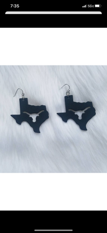 Black leather Texas longhorn earrings