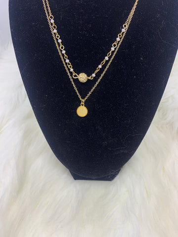 Yellow gold druzy layered necklace