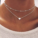 Silver Layered Heart Choker Necklace