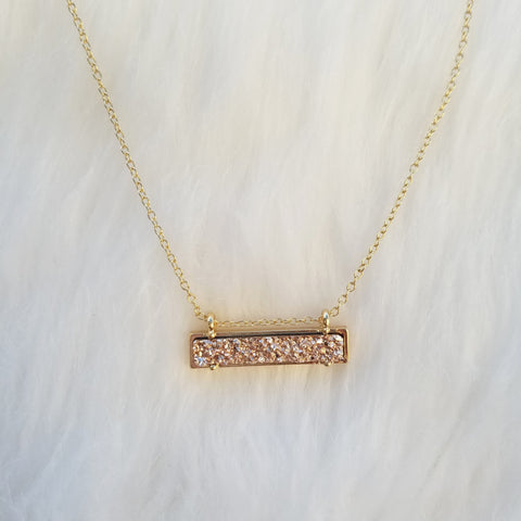 Classy Pink Resin Druzy Bar Pendant Necklace