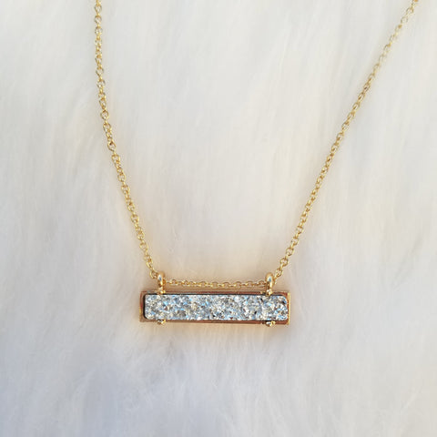 Original Silver Resin Druzy Bar Pendant Necklace