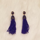 Royal Blue Beaded Tassel Earrings