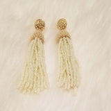 Ivory Beaded Tassel Earrings