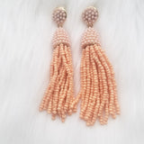 Trendy Pink Beaded Tassel Earrings