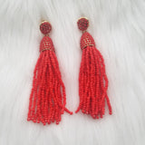 Red Beaded Tassel Earrings