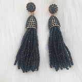 Black Beaded Tassel Earrings