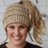 CC Messy Bun Latte Confetti Beanie