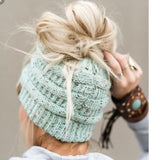 CC Messy Bun Mint Confetti Beanie