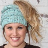 CC Messy Bun Mint Confetti Beanie