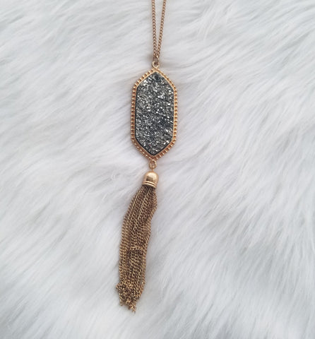 Classy Gun Metal Druzy Necklace