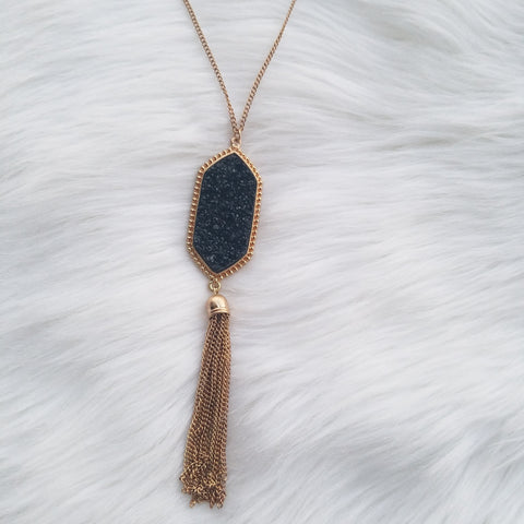 Classy Black Druzy Necklace