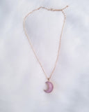 Trendy Pink Resin Druzy Crescent Moon Necklace