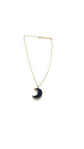 Trendy Black Resin Druzy Crescent Moon Necklace