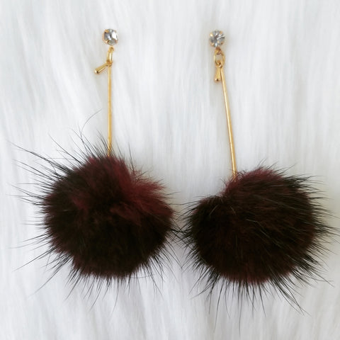 Burgundy Pom Pom Earrings