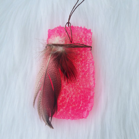 Pink Feather Jar Car Candle