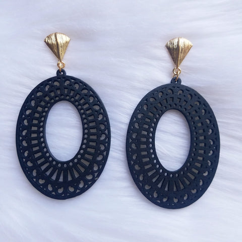 Black Light Weight Wooden Earrings