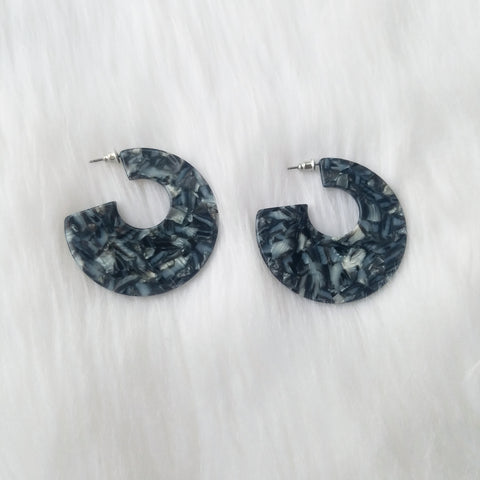 Unique gray tortoise shell acrylic hoop earrings