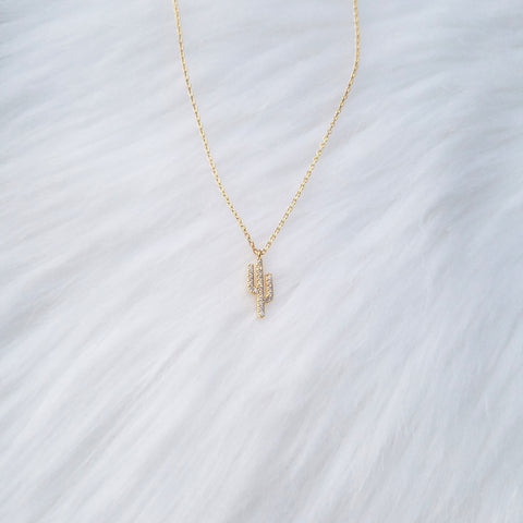 Gold cubic zirconia cactus necklace