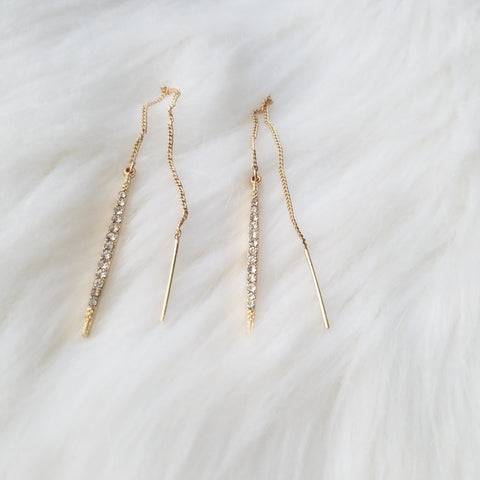 Gold cubic zirconia threader earrings