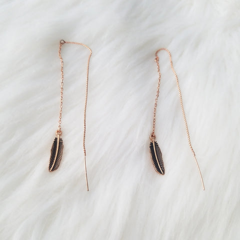 Rose gold feather threader earrings