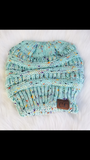 CC Messy Bun Mint Confetti Beanie