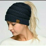 CC Black Messy Bun Beanie