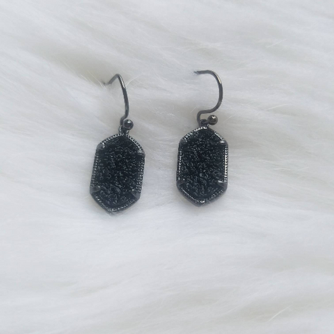 Black Druzy Dangly Earrings