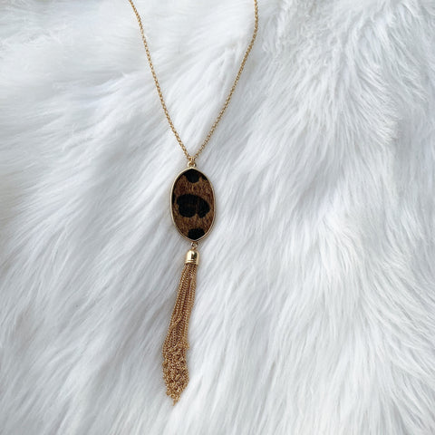 Leopard print tassel necklace