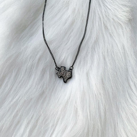 Gun metal gray and black Texas druzy necklace