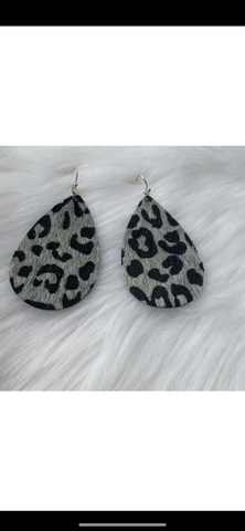 Gray Cheetah print tear drop earrings