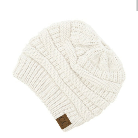 CC Ivory Messy Bun Beanie