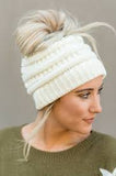 CC Ivory Messy Bun Beanie